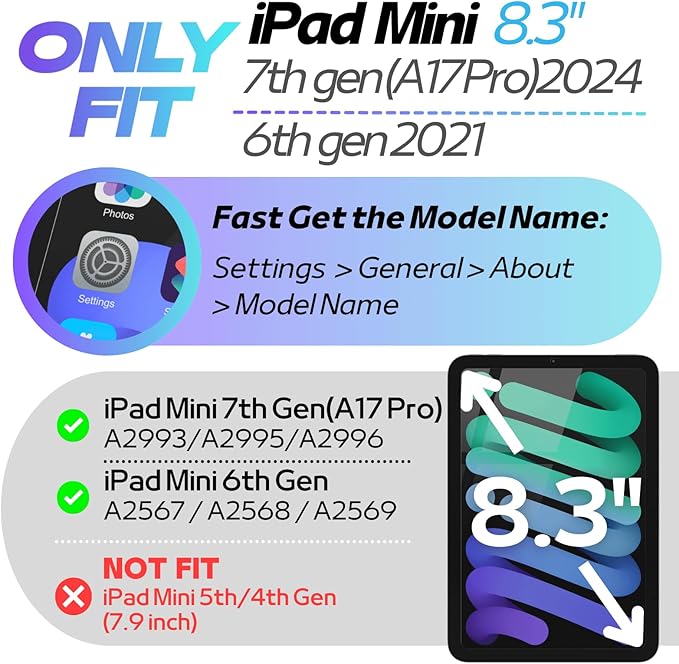 Kids Case for iPad mini 7 (A17 Pro) 2024 / Mini 6th Gen 2021 8.3 inch – Lightweight Flexible Shockproof Rotating Stand Handle Rugged Cover for iPad mini 7th 6 Generation Girls Boys, Purple
