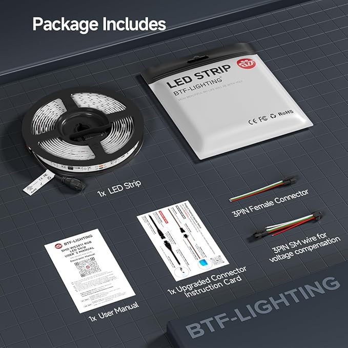 BTF-LIGHTING UL Listed WS2811 IC=RGB+IC Addressable Color RGB LED Strip,16.4FT 30LED/m 10Pixels/m,IP65 White PCB Flexible DC12V Chasing Effect for Indoor Home Decor,3M Tape(No Adapter or Controller)