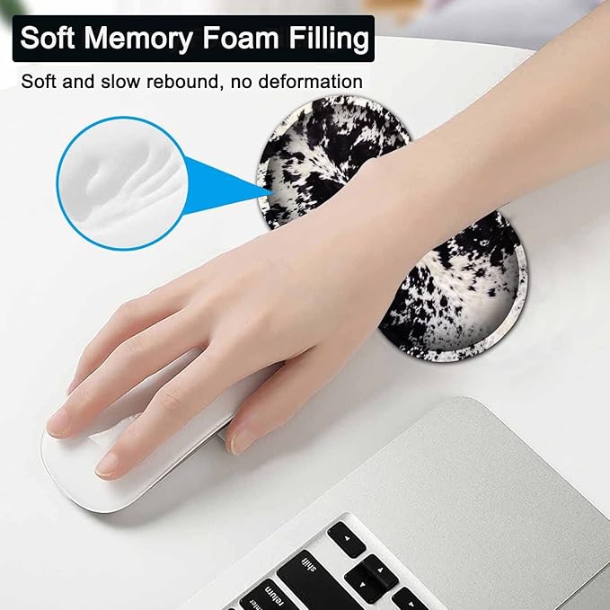 Large Gaming Mouse Pad, 31.5x11.8 in Extended Computer Mouse Mat with Non-Slip PU Base, Ergonomic Memory Foam Keyboard Wrist Rest, for Work & Gaming, Office Desk Pad Black White Cowhide Fur