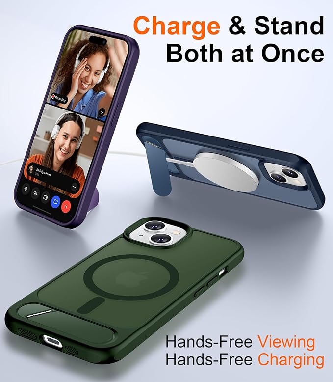 Magnetic Compatible with iPhone 15 Plus Case & iPhone 14 Plus Case, [Built-in Invisible Kickstand][Compatible with MagSafe][Military Grade Shockproof] Slim Translucent Matte Phone Case 6.7"