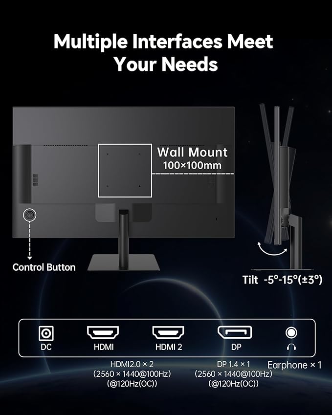 KTC 32 Inch 2K 120Hz Computer Monitor, IPS QHD 2560 x 1440p Monitor with Ultra-Thin Bezels, HDR10, Adaptive Sync, HDMI/Display Ports, Tilt Adjustable, Eyecare, for Office and Casual Gaming, H32T13