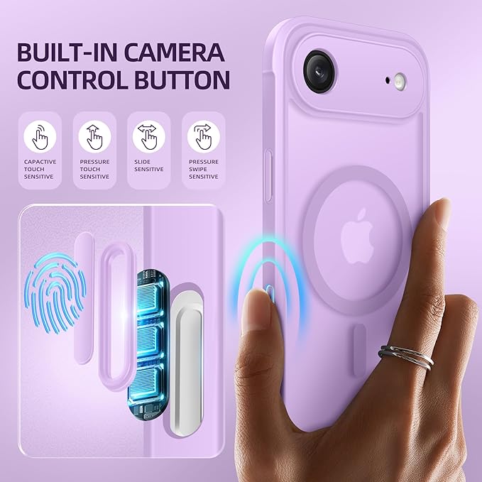 BERFY for iPhone Air Case, Compatible with MagSafe, Built-in Privacy Screen Protector, Camera Protection, Shockproof Full Body Phone Case 6.5", Translucent Purple
