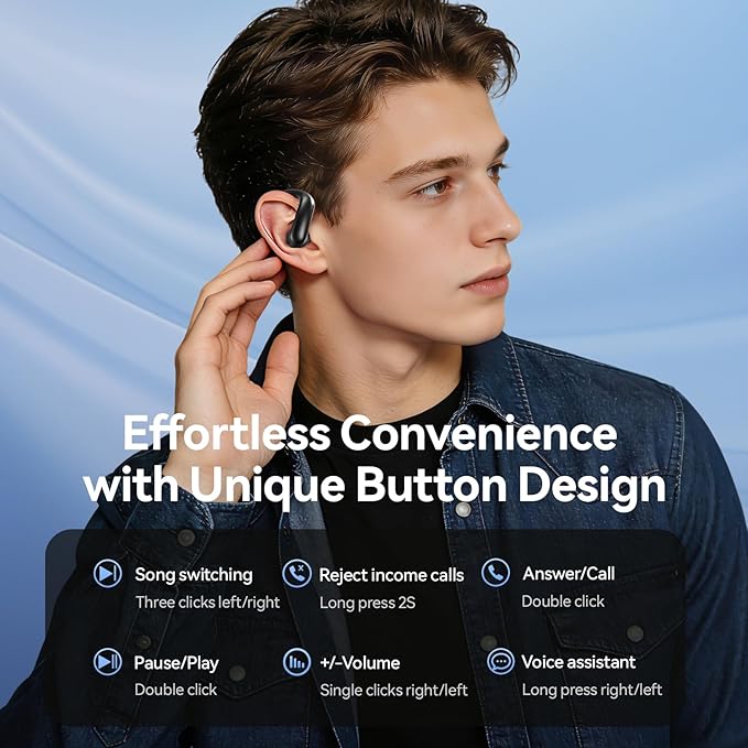 Wireless Ear Buds with Ear Hooks Bluetooth 6.0 Headphones,48H Playtime,Over Ear Buds with LED Power Display,IPX6 Waterproof for Sport Workout Running (Black)