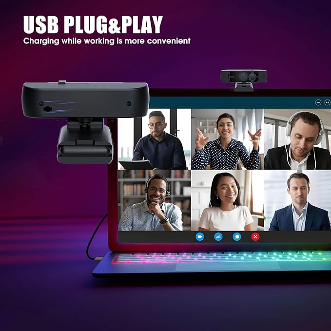 4K Webcam for PC & Laptop - Ultral HD 4K, AI Autofocus, Support DZoom and ePTZ, Built-in Noise-Canceling Mics and Slidable Privacy Cover for Business Meetings, Conferencing & Video Calls
