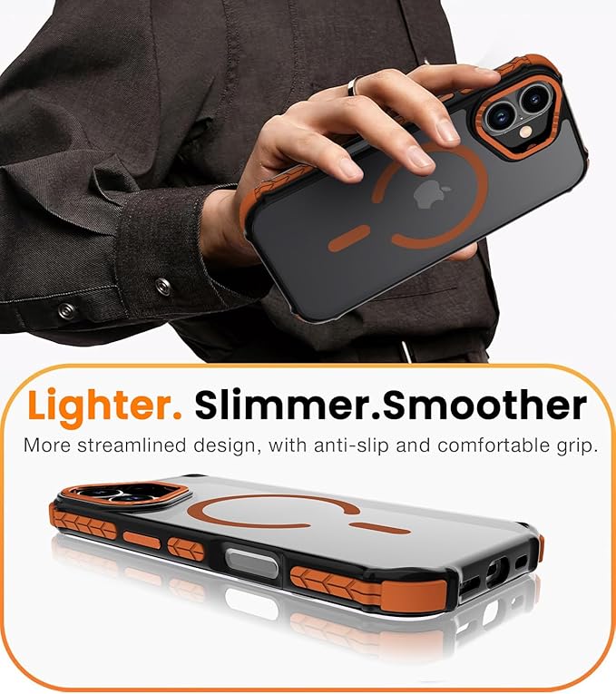 DEERLAMN Strong Magnetic Case for iPhone 17 6.3-Inch,[Compatible with Magsafe][Military Grade Drop Protection] Translucent Matte Shockproof Protective Phone Cover-Frosted Orange