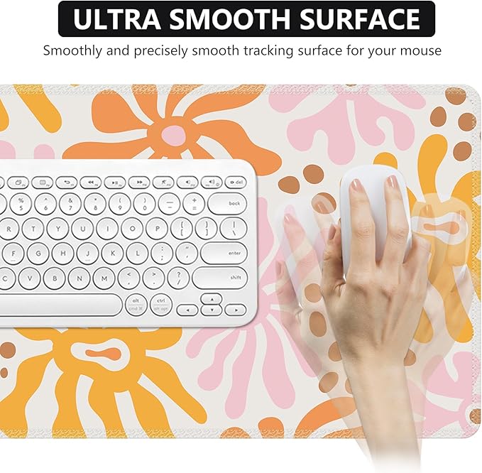 iCasso Desk Matt for Desktop, Cute Desk Pad Mat, XXL Large Mouse Pad, Anti-Slip Big Mousepad with Stitched Edges, Keyboard Pad Mouse Mat for Computer, Work, Gaming (Yellow Flower)