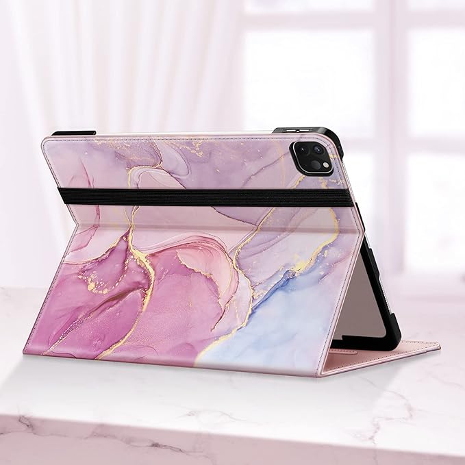 Fintie Folio Case for iPad Pro 12.9" 6th Generation 2022, Multi-Angle Smart Stand Cover w/Pencil Holder & Pocket, Also Fit iPad Pro 12.9 2021 5th & 2020 4th & 2018 3rd Gen, Dreamy Marble