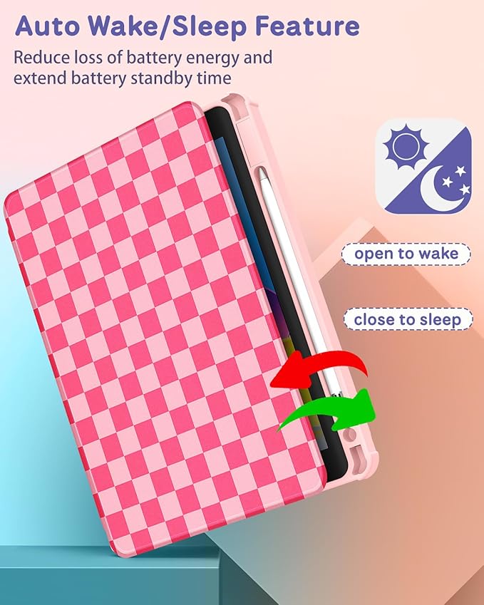 Uppuppy for iPad Air 11 inch Case, Air 5th/4th Generation 10.9, Pro 11'' Case Women Girls for Apple Pencil Holder Cute Checkered Rotating Folio Cover for iPad Air 11 2024 (M2), 10.9 2022 2020, Pro 11