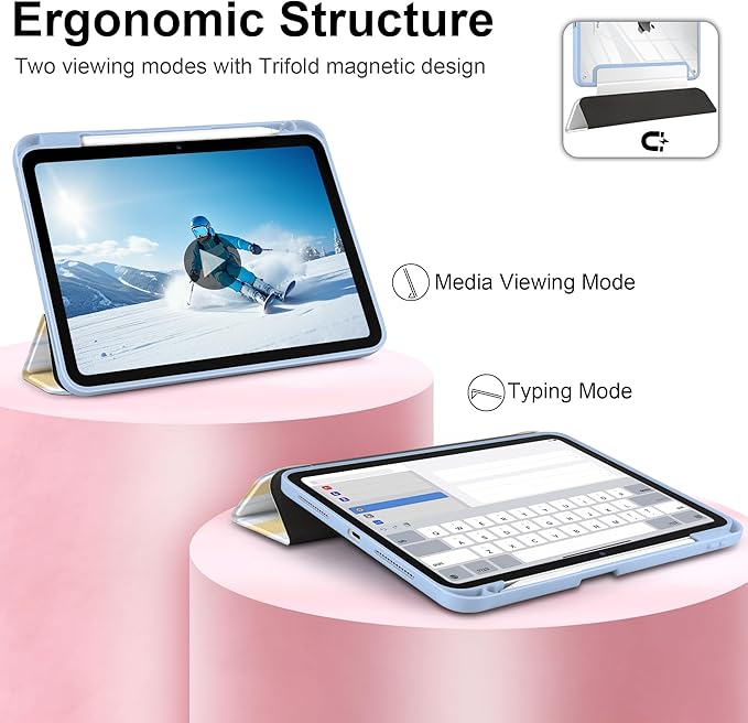 Case for iPad Pro 11 Inch (M5 2025 M4 2024) – [Built-in Pencil Holder], Shockproof & Stylish, Clear Hard Back + Soft TPU Edge, Magnetic Trifold Stand, Auto Wake/Sleep, Watercolor Stripes