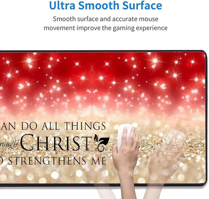 Extended Gaming Mouse Pad with Stitched Edges, Large Anti-Slip Mouse Pad (31.5x11.8 Inches) Desk Pad Keyboard Pad + Coaster for Work/Gamer/Home, Bible Verse Pink Philippians 4-13
