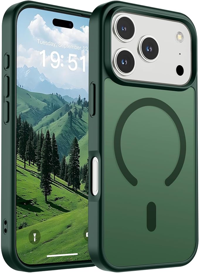 SUPFINE Magnetic for iPhone 17 Pro Case (Compatible with MagSafe)(Military Grade Drop Protection) Translucent Matte Shockproof with Anti-Fingerprint Phone Cover,Forest Green