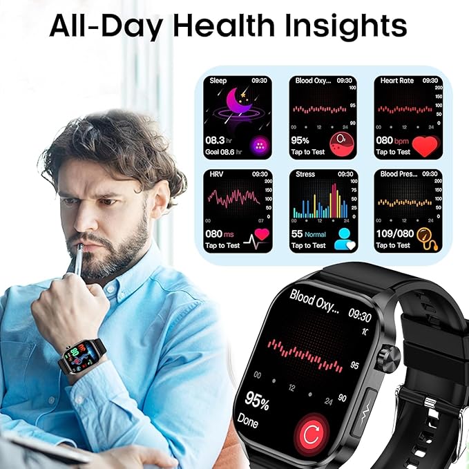 Advanced Health Smartwatch for Women Men with Real-Time Monitoring of Heart Rate, Blood Oxygen, Body Temperature, Blood Pressure, Sleep Auality and Stress Levels (Brown)