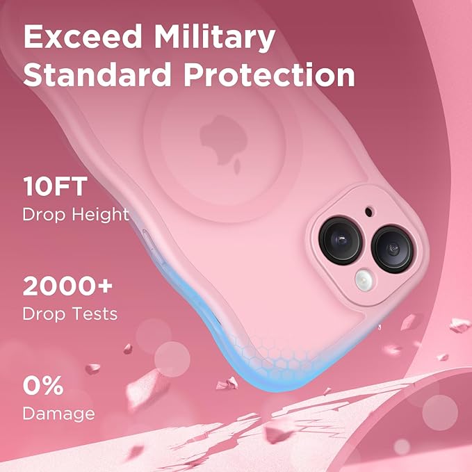 CAPRARO Cute for iPhone 15 Plus Case, Compatible with MagSafe, [Curly Wave Edge] [Full Camera Protection] [14 FT Drop Protection] Magnetic Phone Case for 15 Plus 6.7 Inch, Peach Pink
