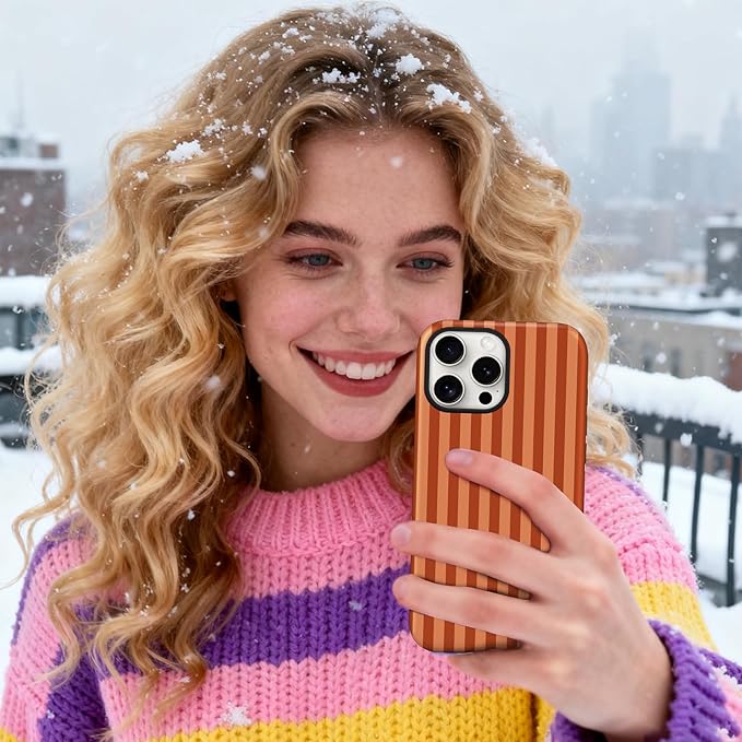 Magnetic for iPhone 15 Case Cute Stripes Phone Case, Shockproof Slim TPU and Hard PC Protective Phone Cover Compatible with MagSafe Designed for Women Girls, Deep Brown