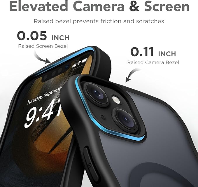 CAPRARO Cute for iPhone 13 Case & iPhone 14 Case, Compatible with MagSafe, [Curly Wave Edge] [Camera Protection] [14 FT Drop Protection] Magnetic for iPhone 13/14 6.1 Inch, Black