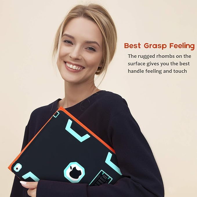 AICase iPad Pro 12.9" Case, Heavy Duty Hybrid Shockproof Hard Case Cover Rubber Stand for 2017(A1670/A1671) Apple iPad Pro 12.9 inch (Black/Mint Blue) (1st Gen/2nd Gen 2015/2017)