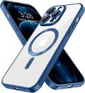 Hython Magnetic Clear for iPhone 12 Pro Max Case with Camera Lens Protector [Compatible with MagSafe] Plating Edge Slim Soft TPU Cover Protective Phone Case for iPhone 12 Pro Max, Matte Deep Blue