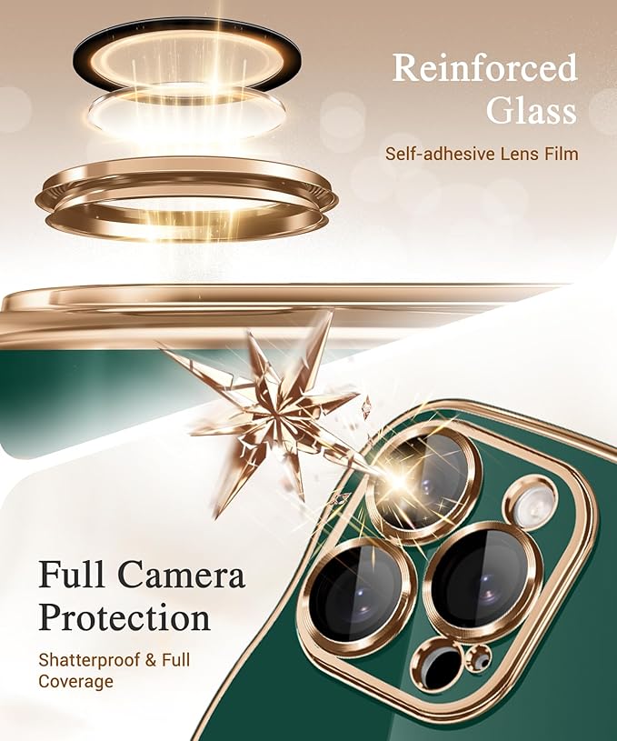 GVIEWIN for iPhone 16 Pro Case Compatible with MagSafe, Upgraded [Full Camera Protection][Cute Wave Frame][Military Grade Protection] Electroplated Soft Phone Cover for Women Girl, Green