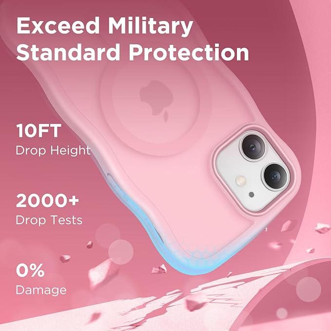 CAPRARO Cute for iPhone 12 Case & iPhone 12 Pro Case, Compatible with MagSafe, [Curly Wave Edge] [Camera Protection] [14 FT Drop Protection] Magnetic for iPhone 12/12 Pro, Peach Pink