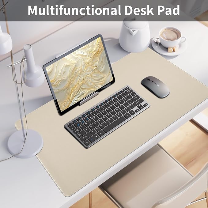 Bloss Desk Mat with Stitched Edges, 35.4"×15.7" Keyboard Pad Skin Pink, Non-Slip Desk Protector Mat, Leather Desk Blotter, Waterproof Desk Pad for Office Home Decor