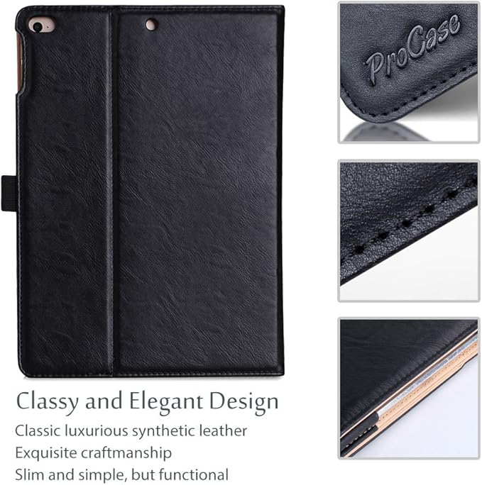 ProCase for iPad 9.7 Inch iPad 6th/5th Generation Case 2018 2017/iPad Air 2/Air 1 Case, Premium Leather Folio Corner Protection Multi-Angle Viewing Stand Cover with Front Pocket Pen Loop -Black