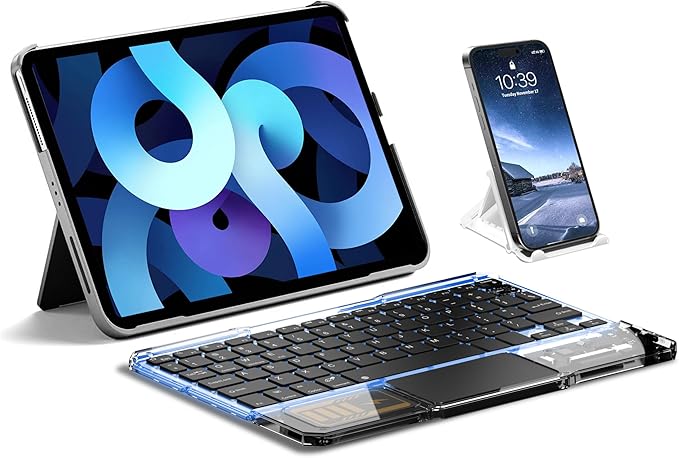 Ultra-Slim Bluetooth Keyboard with Touchpad, Wireless RGB Backlit, Portable Rechargeable Keyboard for iPad, Tablet, Laptop, Windows, Android, macOS Devices