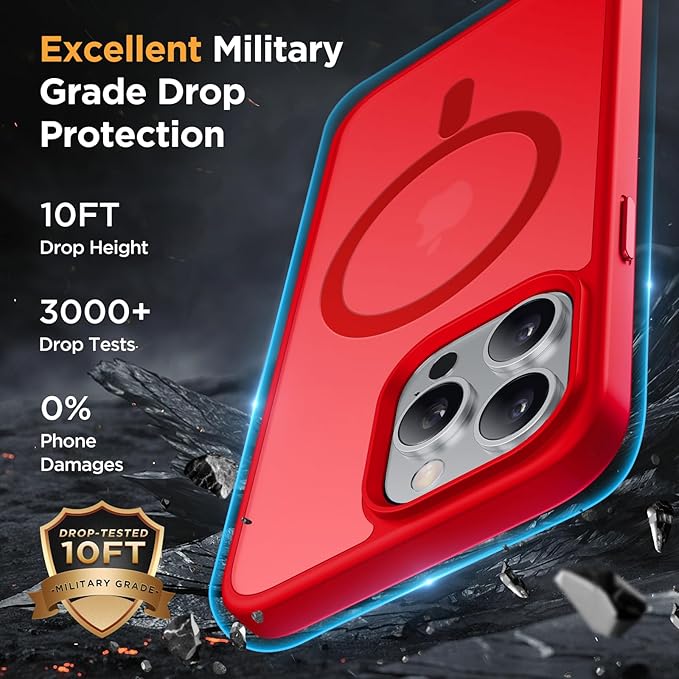 Miracase Magnetic Series for iPhone 13 Pro Max Case [Compatible with MagSafe] [with 2X Screen Protectors] Military-Grade Protection, Anti-Fingerprint, Slim Phone Case for iPhone 13 Pro Max, Red