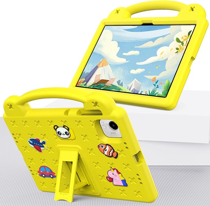 AKABEILA Compatible with Honor Pad X9a 2025 11.5 inch Tablet Case, Kids Friendly Universal Lightweight Shockproof Protective Case with Shoulder Strap & Stand Handle Yellow