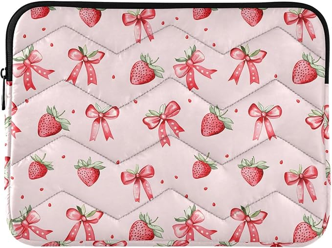 Laptop Case Sleeve, Pink Strawberries Bows Pattern Shockproof Protective Computer Carrying Cover, Briefcase Handbags 13-13.3inch Laptop Sleeve Bag