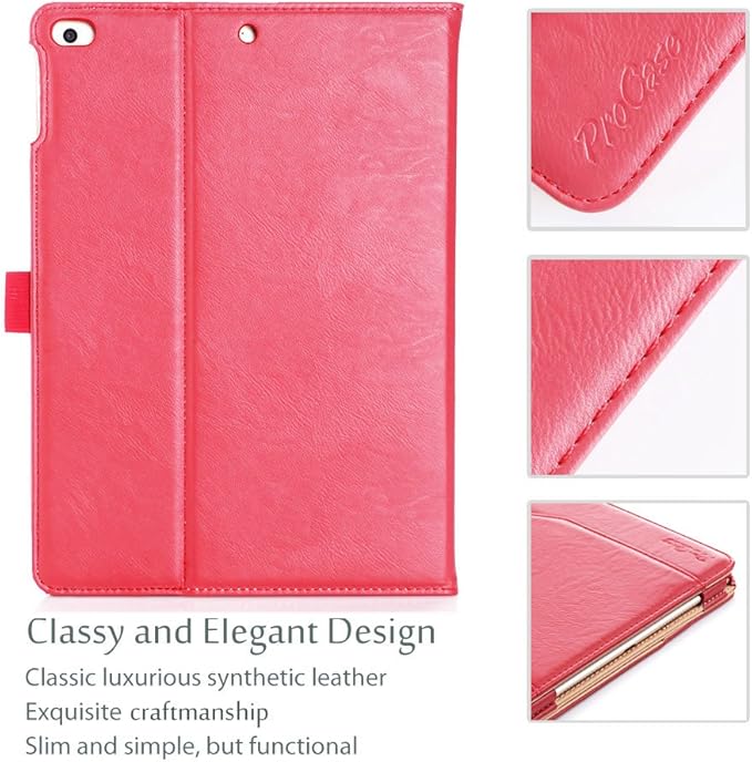 ProCase for iPad 9.7 Inch iPad 6th/5th Generation Case 2018 2017/iPad Air 2/Air 1 Case, Premium Leather Folio Corner Protection Multi-Angle Viewing Stand Cover with Front Pocket Pen Loop -Red