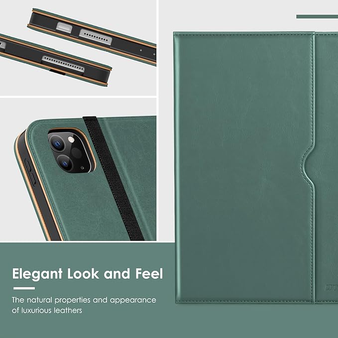 VIKESI Case for iPad Air 13 inch (M4) 2026 / (M3) 2025 / (M2) 2024,Premium Leather Folio,Apple Pencil Holder,Auto Sleep/Wake,Stand Cover - Pine Green