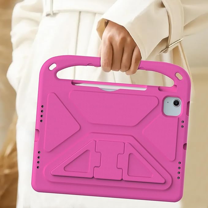 Kids Case for iPad Air 11 inch M4/M3/M2 (2026/2025/2024) & iPad Pro 11 inch M5/M4 (2025/2024) with Pencil Holder/Handle/Kickstand Lightweight Shockproof Cute Soft EVA Foam Stand Cover, Rose