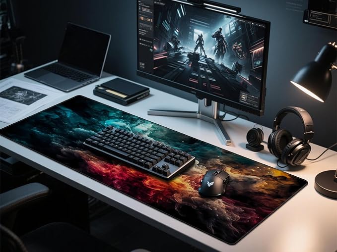 Rinaze Large Gaming Mouse Pad Desk Mat with Superior Micro-Weave Cloth, XXL Big Mousepad with Stitched Edges, Anti-Slip Desk Keyboard Pad for Gaming, Office and Home