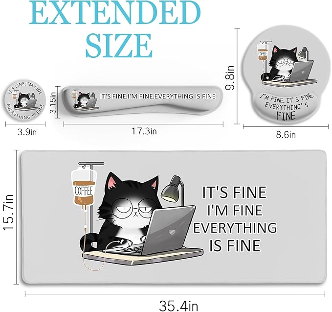 LIMKRIAN Cat Ergonomic Mouse Pad with Wrist Rest Desk Mat Sets Accessories, Cute Mouse Pads for Desk, Gaming Mouse Pad Wrist Support, Keyboard Mat Wrist Rest Cup Coaster Funny Office Desk Accessories