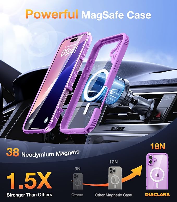 Diaclara Designed for iPhone 16 Case, Full Body Rugged Case with Built-in Touch Sensitive Anti-Scratch Screen Protector, Upgraded [Full Camera Protection] for iPhone 16 6.1" (Dark Pink)