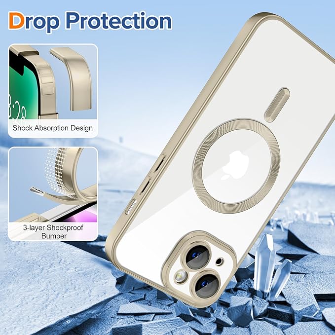 Hython Magnetic Clear for iPhone 14 Plus Case with Camera Lens Protector [Compatible with MagSafe] Luxury Plating Edge Slim Soft TPU Cover Protective Phone Case for iPhone 14 Plus 6.7", Matte Gray