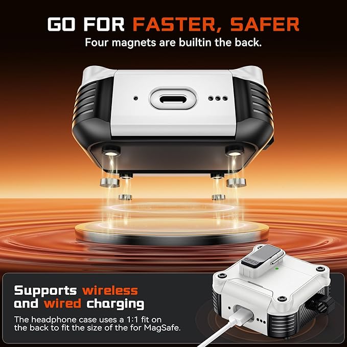 Inesore Compatible with AirPods 4 Generation Case,Secure Lock & Phone Stand Design,Compatible with MagSafe,Automatic Snap Switch Secure Cover for New AirPods 4th (2024)-White
