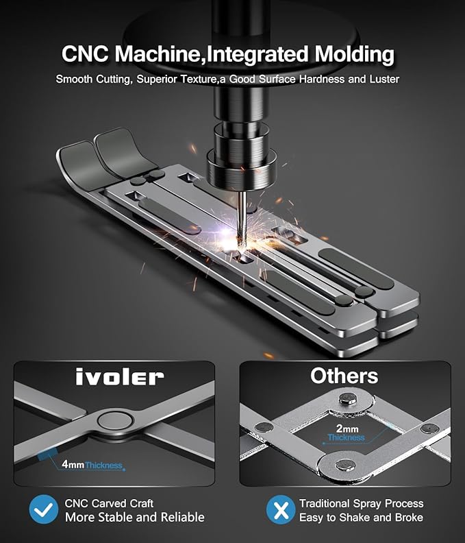 ivoler Laptop Stand, Laptop Holder Riser Computer Tablet Stand, 6 Angles Adjustable Aluminum Ergonomic Foldable Portable Desktop Holder Compatible with MacBook,iPad, HP, Dell, Lenovo 10-15.6” Gray