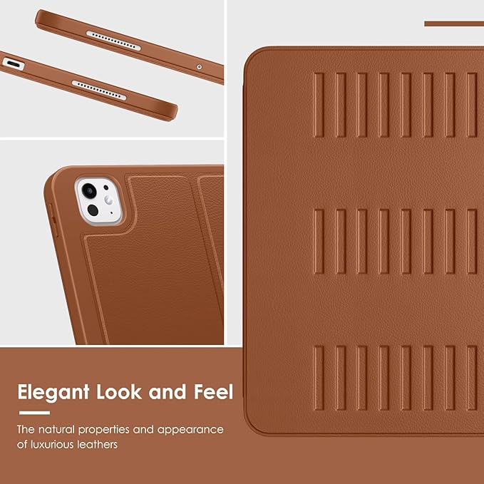VIKESI Case for iPad iPad Pro 13-inch M5 or M4 Released in 2025 or 2024,Multiple Angles Magnetic Stand Cover,Shockproof Soft Back,Pencil Holder,and Auto Sleep/Wake,Brown