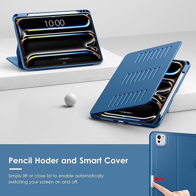 VIKESI Case for iPad Pro 11 inch (M5/M4) 2025/2024,Multiple Angles Magnetic Stand Cover,Shockproof Back,Pencil Holder,and Auto Sleep/Wake,Navy Blue