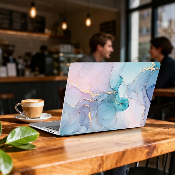 BELKA Compatible with MacBook Pro 13 inch Case M2 2025 2024 2023 2022-2016 A2338 M1 A2251 A2289 A2159 A1989 A1708 A1706, Plastic Hard Shell Case + Keyboard Cover +Screen Protector, Blue Pink Marble