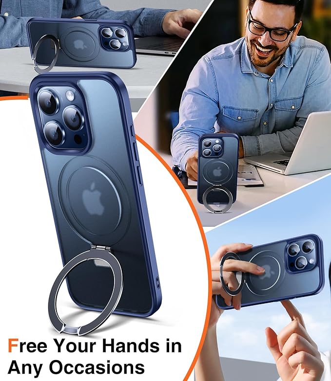 Chicfun 3-in-1 [Magnetic+Kickstand+Ring Holder] for iPhone 15 Pro Max Case Stand Ring Holder Compatible with MagSafe, Military Shockproof Protective Matte iPhone 15 Pro Max Phone Case Kickstand Cover