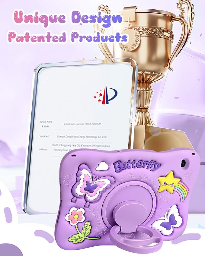Kidcube for Samsung Galaxy Tab A9 Plus Case 11 Inch - for Girls Cute Kawaii Girly 3D Purple Butterfly Design Cover with Rotating Stand & Strap Unique Silicone Women for Samsung A9 Plus Tablet Cases