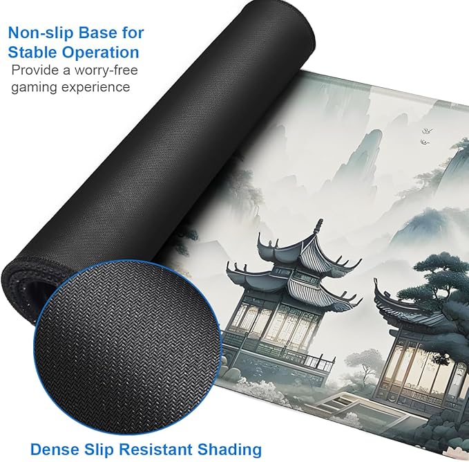 Large Gaming Mouse Pad, 31.5x15.7 inch Large Extended Computer Keyboard Mouse Mat, Water Resist Non-Slip Mousepad Rubber Base Long XXL Mouse Pad for Work & Gaming, Office & Home, Sakura Ancient City