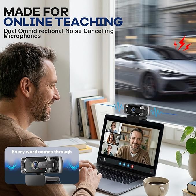 4K Webcam for PC & Mac, Tiny USB Streaming Camera with PDAF Autofocus, Dual Omnidirectional Noise-Canceling Microphones, Auto Low-Light Correction, Works with Zoom, Teams, Google Meet & Twitch