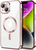 Hython Magnetic Clear for iPhone 14 Plus Case with Camera Lens Protector [Compatible with MagSafe] Luxury Plating Edge Slim Soft TPU Cover Protective Phone Case for iPhone 14 Plus 6.7", Pink