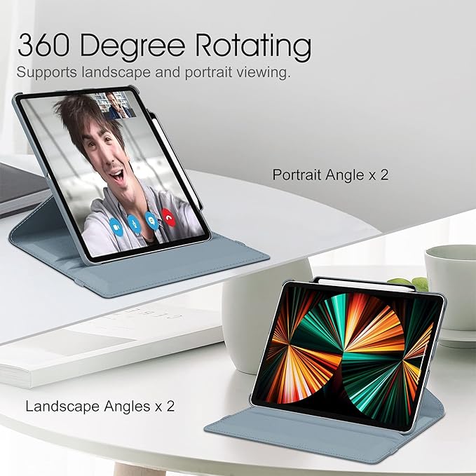 Fintie Rotating Case for iPad Pro 12.9-inch 6th Generation 2022-360 Degree Swiveling Protective Cover with Pencil Holder, Auto Sleep/Wake, Also Fit iPad Pro 12.9" 5th/4th/3rd Gen, Cloudy Blue