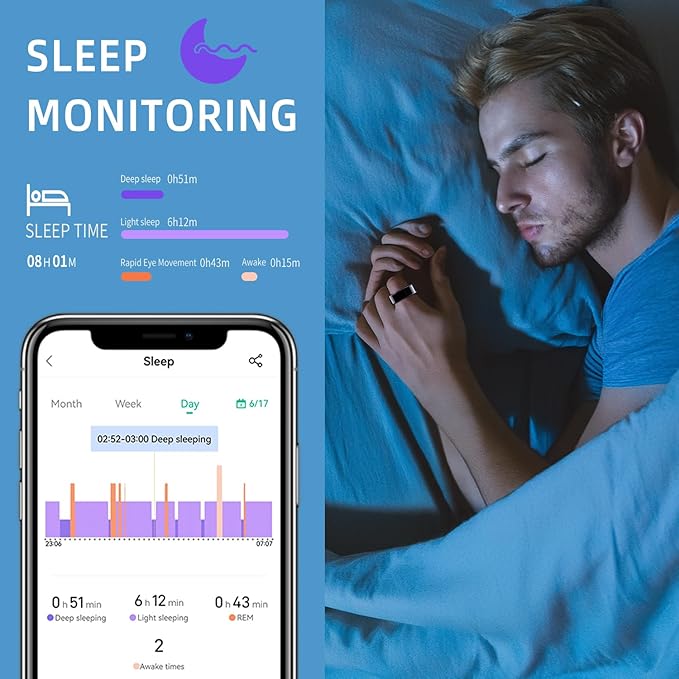 Smart Ring for Men & Women, Fitness and Health Tracker with Sleep Monitoring, Steps Counting, Daily Wellness Insights, IP68 Waterproof, No Subscription, Compatible with App (Gold, 8)