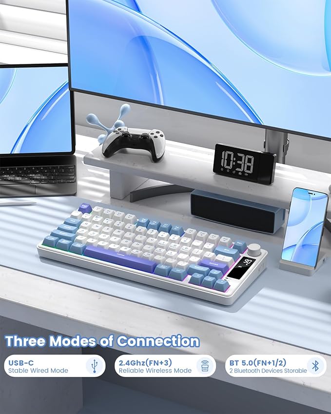 Womier DK75 75% Wireless Gaming Keyboard, RGB Backlit Creamy Keyboard with Multifunction Knob & Screen, Tri-Mode 2.4GHz/USB-C/BT5.0, Anti-Ghosting No-Conflict Silent Membrane Keyboard for MAC Windows
