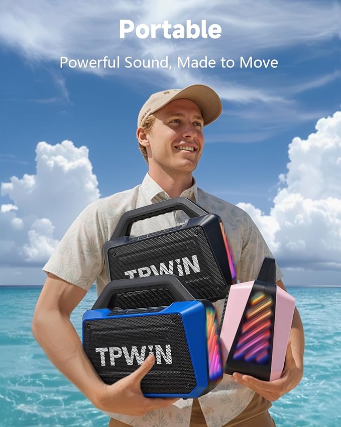 Bluetooth Speaker - 80W Loud Rugged Outdoor Speakers, IPX6 Waterproof, 20H Playtime, Deep Bass, Lightshow, TWS, BT 5.3 Wireless, Portable for Travel Hiking Camping Beach Pool - Black